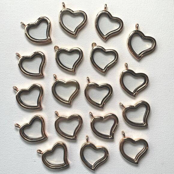 Lot of 18 Pc Heart-Shaped Rose Gold Floating Lockets/Pendants Jewelry Supplies - Picture 6 of 7
